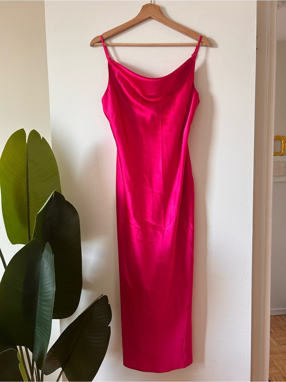 Slip Satin Maxi Dress in Bright Pink S